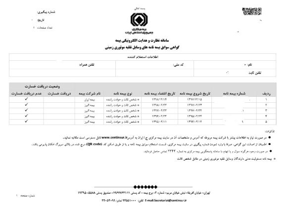 گواهی عدم خسارت خودرو